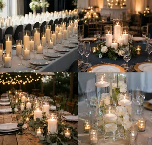 Small White Cylinder Candles & Vases