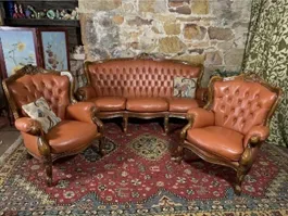 French Leather Tan Chesterfield Set - Hire 1238