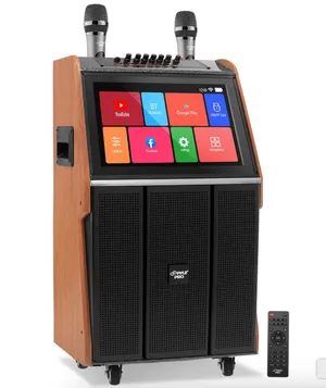 Portable Karaoke Machine, HD Touch Screen, Dual Wireless Mics, Trolley