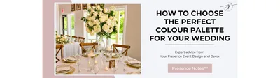 Elegant wedding tablescape featuring white and ivory florals, greenery, warm wood chairs, gold accents, white linens and candlelight.