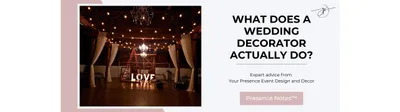Your Presence Event Design & Decor setting up draping, lighting and décor inside a wedding reception venue.