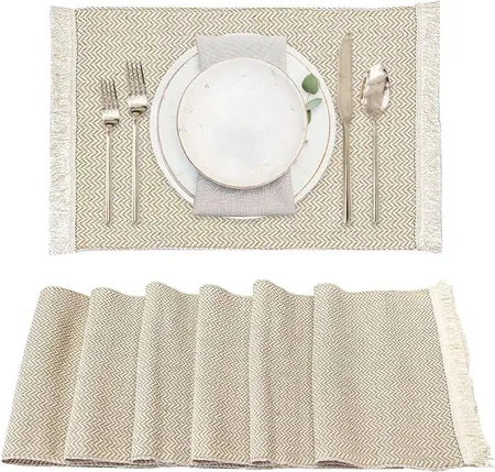 Table Linens - White & Beige Placemats