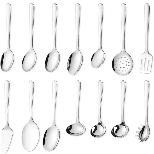 14-Piece Stainless Steel Serving Set – Silver