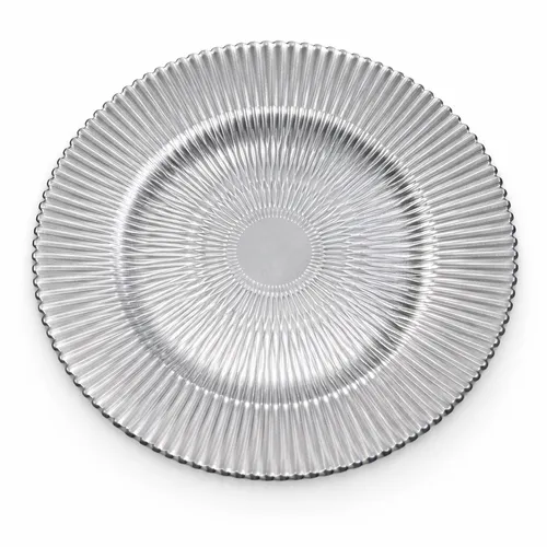 Silver Ribbed Glass Charger Plate
