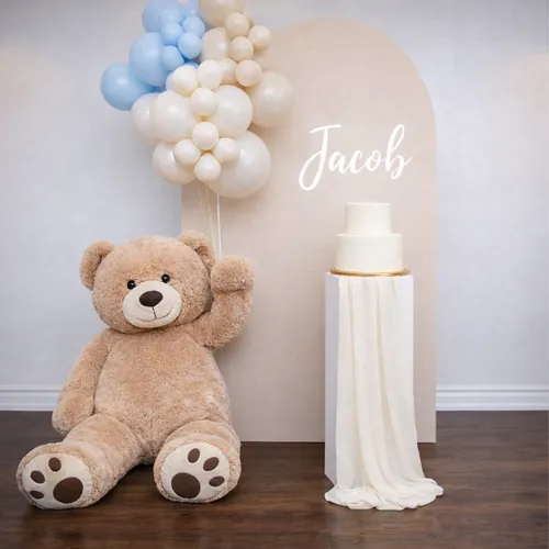 Boho Beige Arch & Teddy Bear Backdrop Package