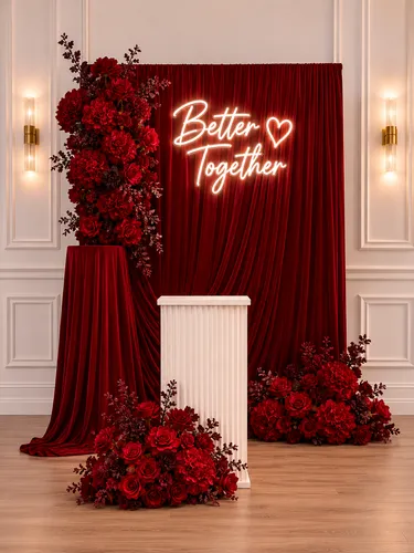 Red Draped Floral Propolsal Decor
