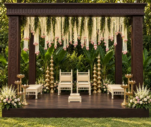 Traditional Dark Brown Wooden Mandap