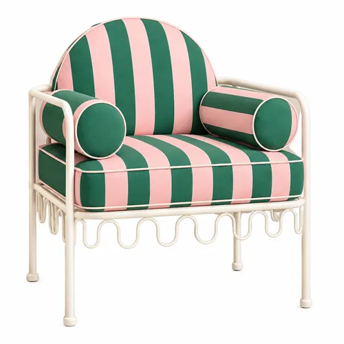 Cannes Chair Pink and Green Stripes (Cream Frame)