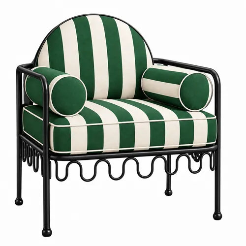Cannes Chair Green Stripes (Black Frame)