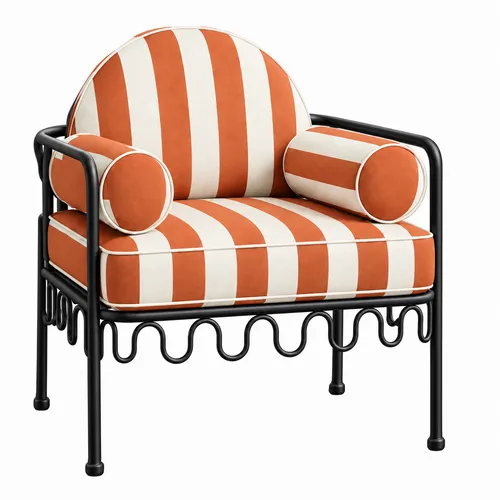 Cannes Chair Terracotta Stripes (Black Frame)