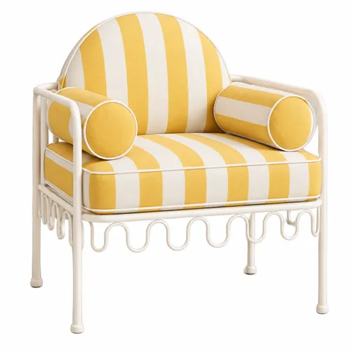 Cannes Chair Yellow Stripes (Cream Frame)