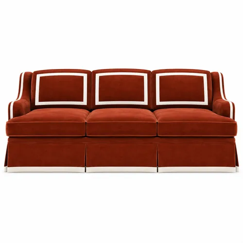Château Sofa Burnt Orange White Trim