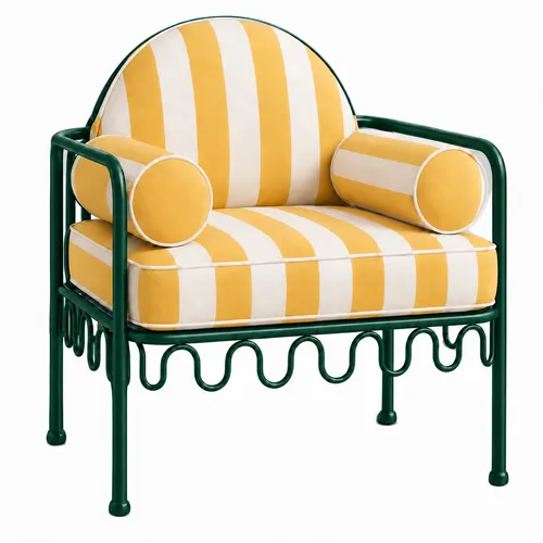 Cannes Chair Yellow Stripes (Green Frame)