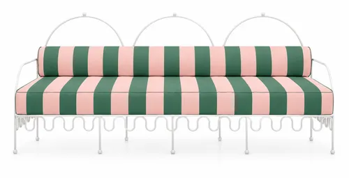 Cannes Sofa Pink and Green Stripes (Cream Frame)