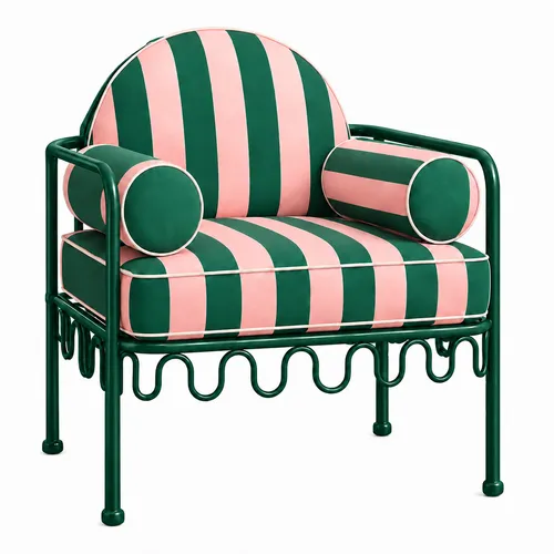 Cannes Chair Pink and Green Stripes (Green Frame)