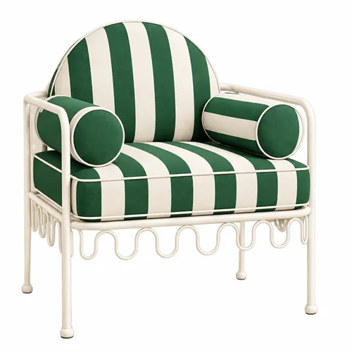 Cannes Chair Green Stripes (Cream Frame)