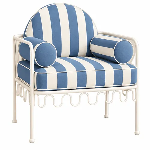 Cannes Chair Blue Stripes (Cream Frame)
