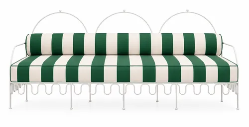 Cannes Sofa Green Stripes (Cream Frame)