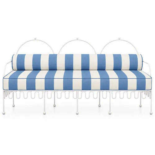 Cannes Sofa Blue Stripes (Cream Frame)