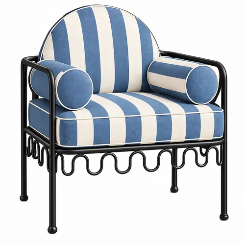Cannes Chair Blue Stripes (Black Frame)