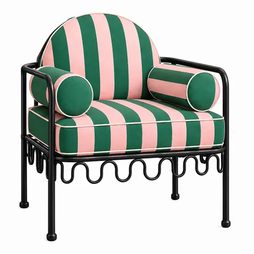 Cannes Chair Pink and Green Stripes (Black Frame)