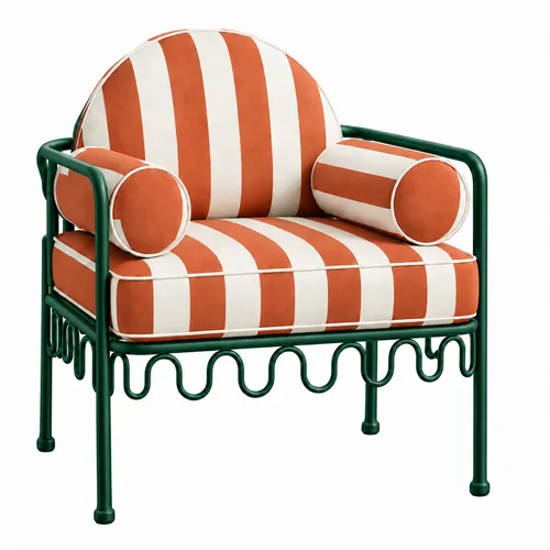 Cannes Chair Terracotta Stripes (Green Frame)