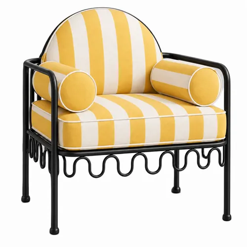 Cannes Chair Yellow Stripes (Black Frame)