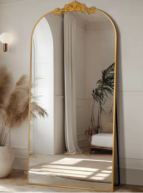 Vintage Arched Gold Floor Mirror