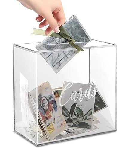 Clear Acrylic Wedding Card Box with Slot Large Blank Gift Card 