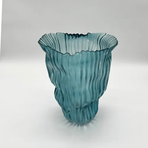 Sculptural Swirl Teal Glass Vase