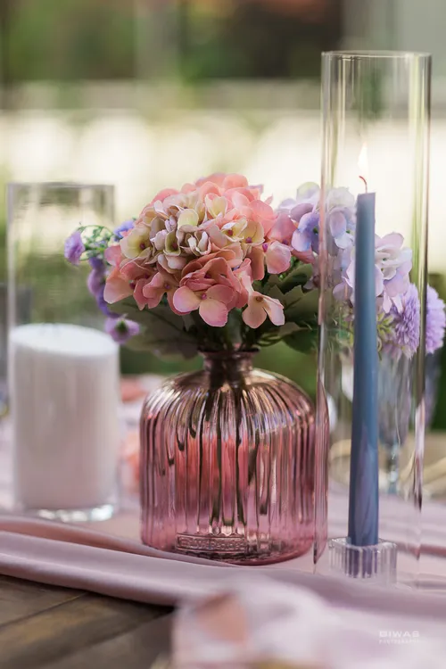 Pink Glass Ribbed Vase