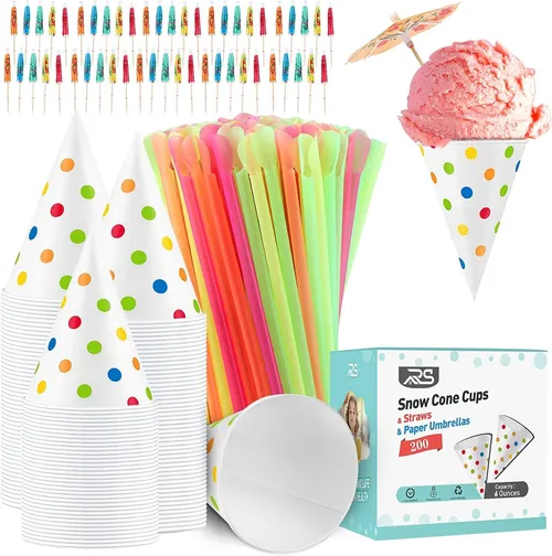 Snow Cone Cups, Spoon, Straws and Umbrellas (20 count each)