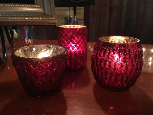 Pottery Barn Mercury Candle Holders - Burgundy/Red