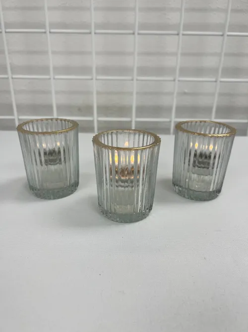 Clear Ribbed Votives with Gold Rim