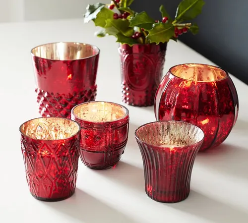 Pottery Barn Mercury Candle Holders - Red