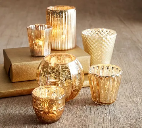 Pottery Barn Mercury Candle Holders - Gold 