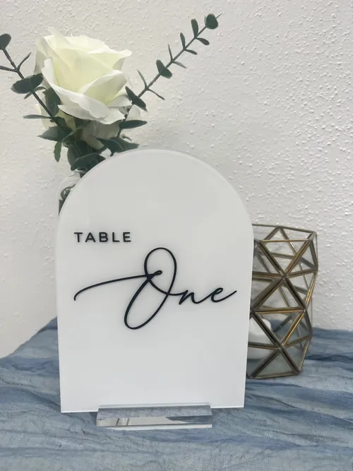 Black and White Arched Arylic Table Number