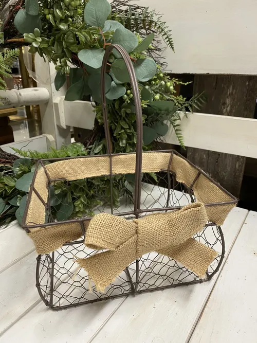 Wire Basket with Burlap Bow