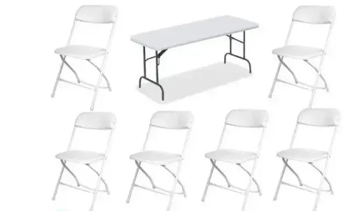 1 white table 6 chairs 