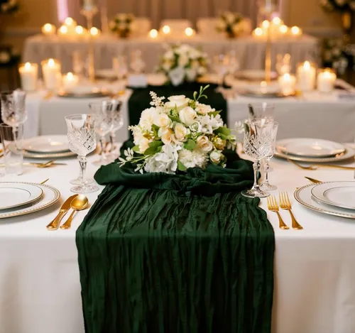 Cheesecloth Forest Green Table Runner