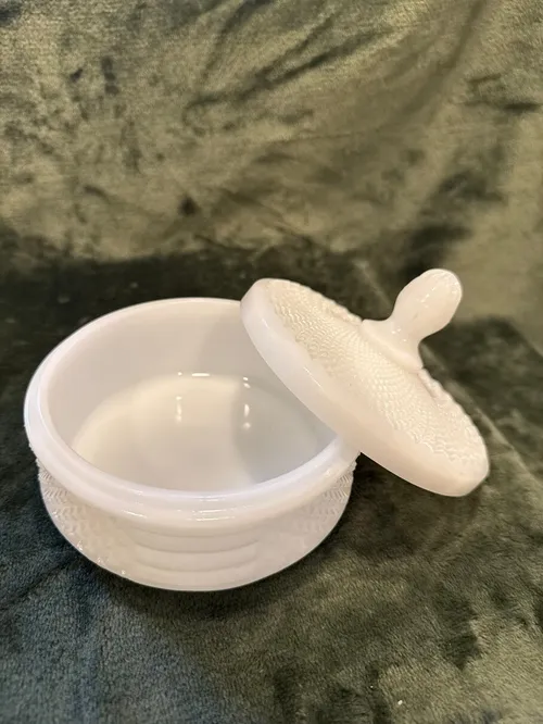 White Crystal Milk glass Antique Jewelry Holder
