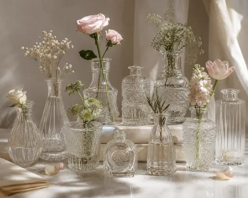 (Set of 10) Clear Bud vases 