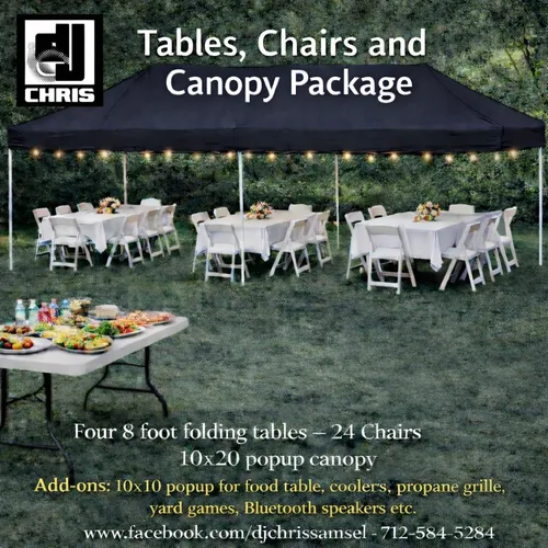 Canopy, Tables & Chairs Bundle #1 (3 8' tables seats 24)