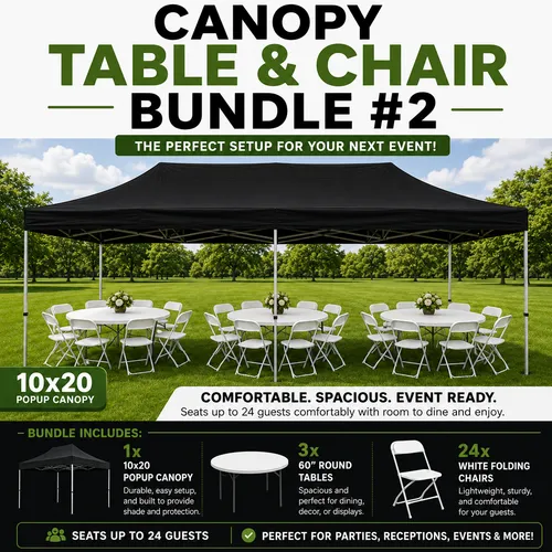 Canopy, Tables & Chairs Bundle #2 (3 Round Tbls Seats 24)