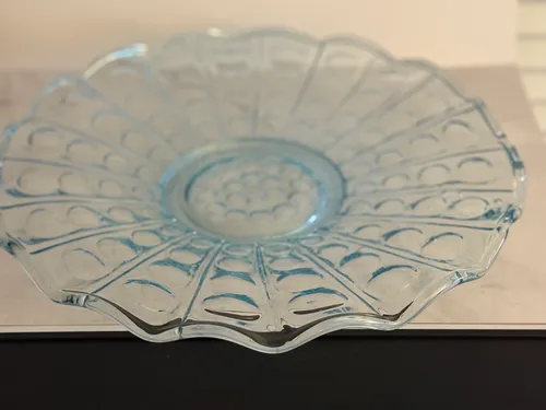 Vintage Clear Blue Cake Platter