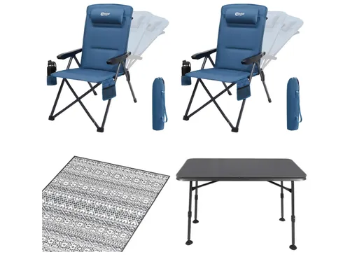 Campingstühle (4x), -tisch und Outdoorteppich
