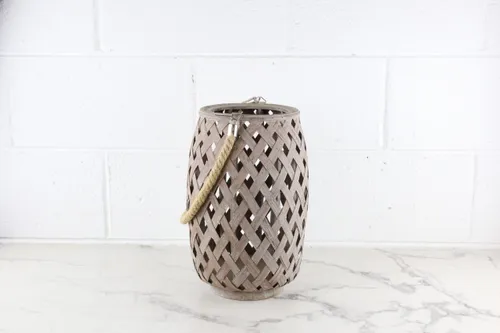 Indoor/Outdoor Candle Holder Wicker & Rope