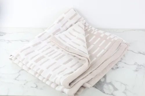 Tan & White Patterned Throw Blanket