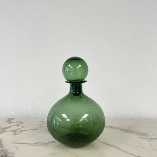 Short Round Green Glass Decanter