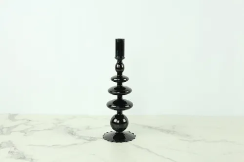 Black Glass Bubble Candlestick Holder